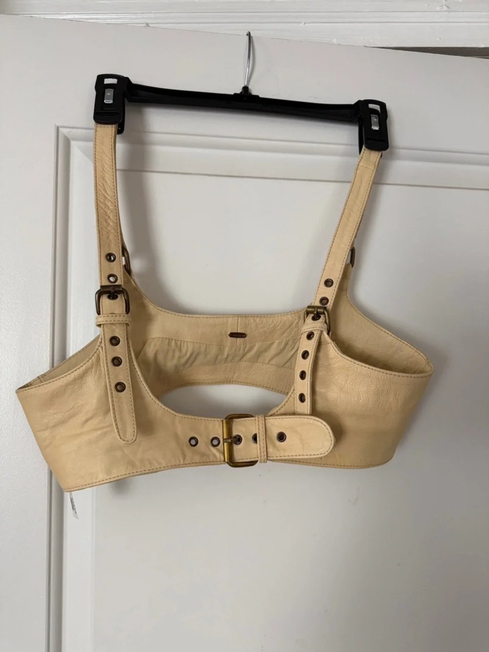 Free People Cream Leather Harness Belt with Brass Buckle - Picture 1 of 4